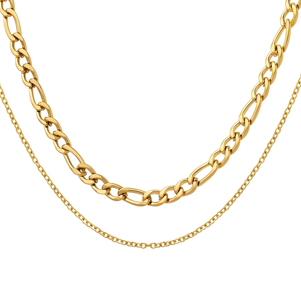 Double Chain Necklace 18K Gold Plated Steel